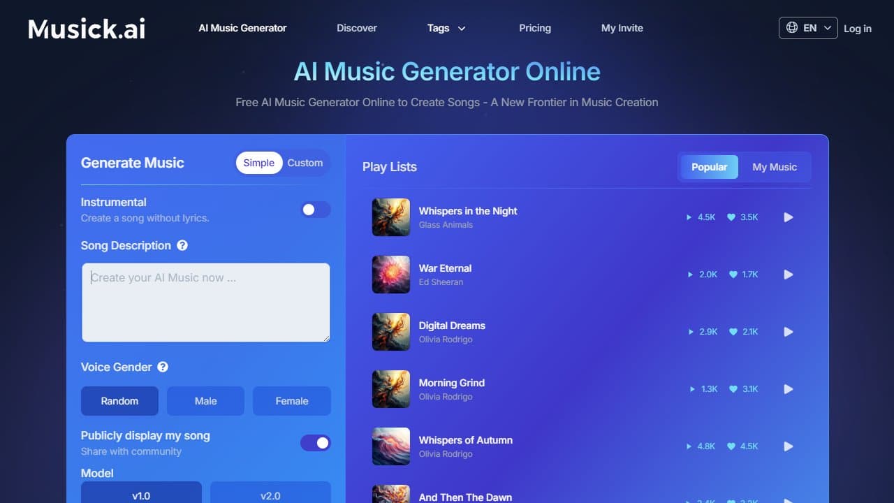 Musick.ai - Product screenshot