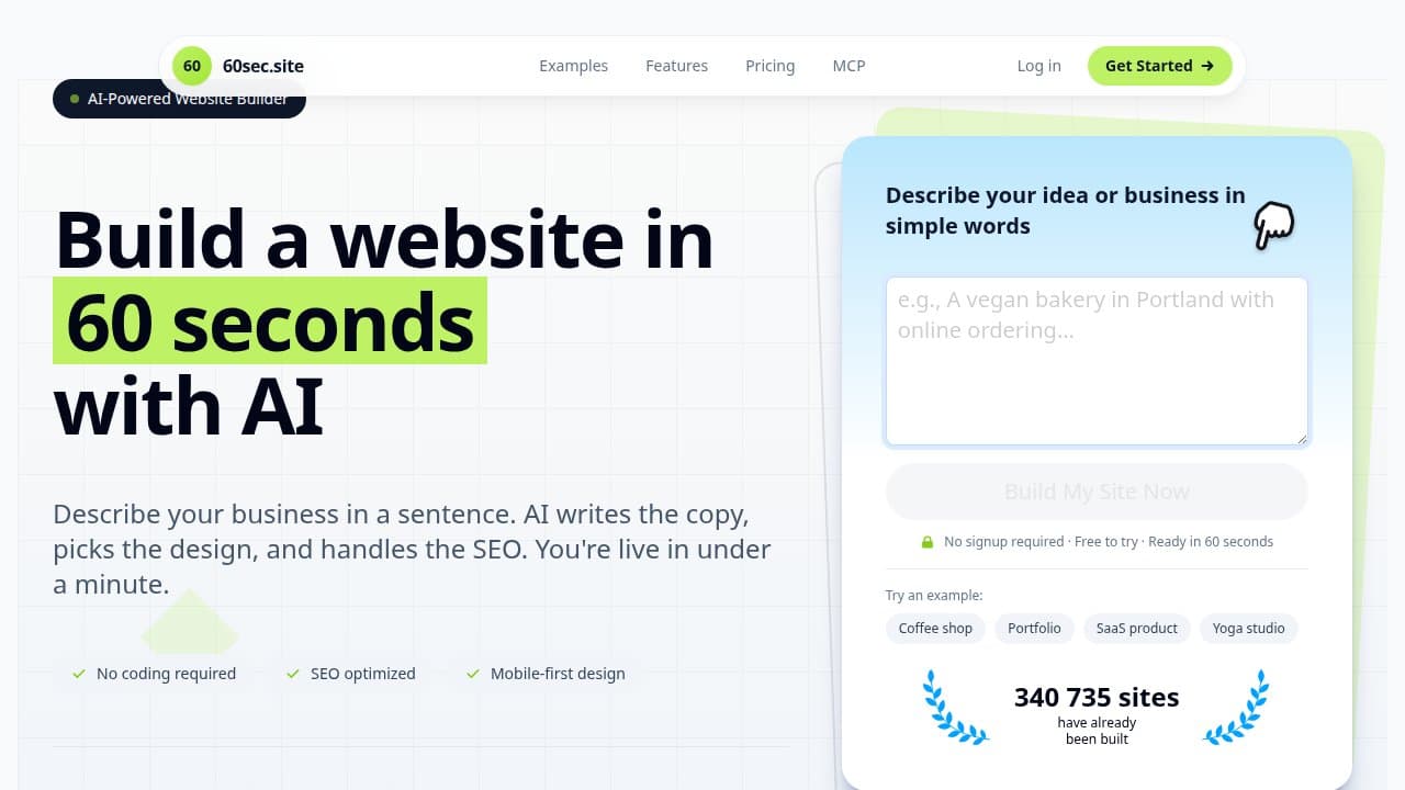 60sec.site - Product screenshot