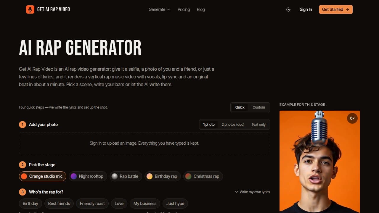 Get AI Rap Video - Product screenshot