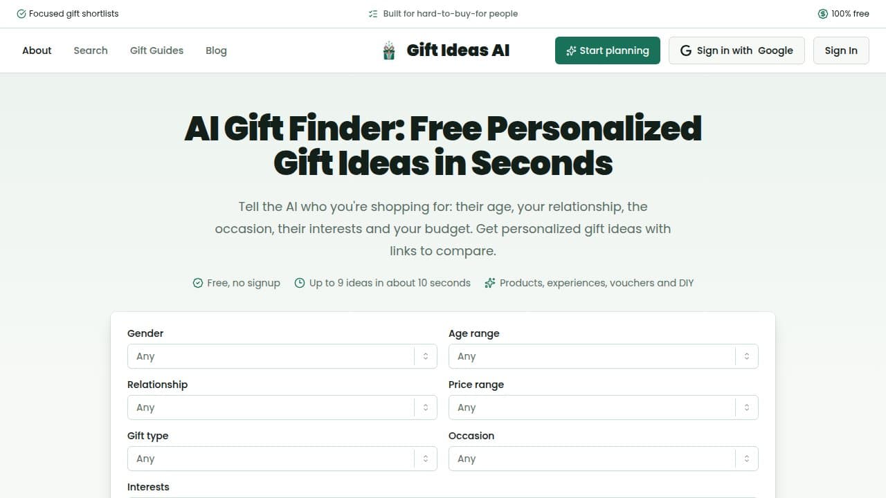 Gift Ideas AI - Product screenshot