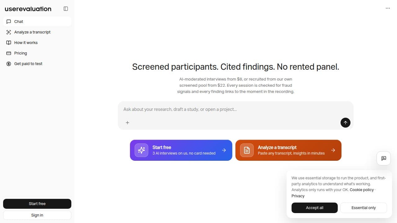 User Evaluation - Product screenshot