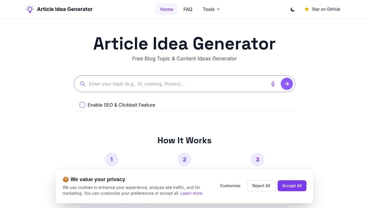 Article Idea Generator - Product screenshot