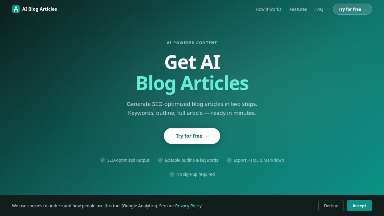 AI Blog Articles - Product screenshot
