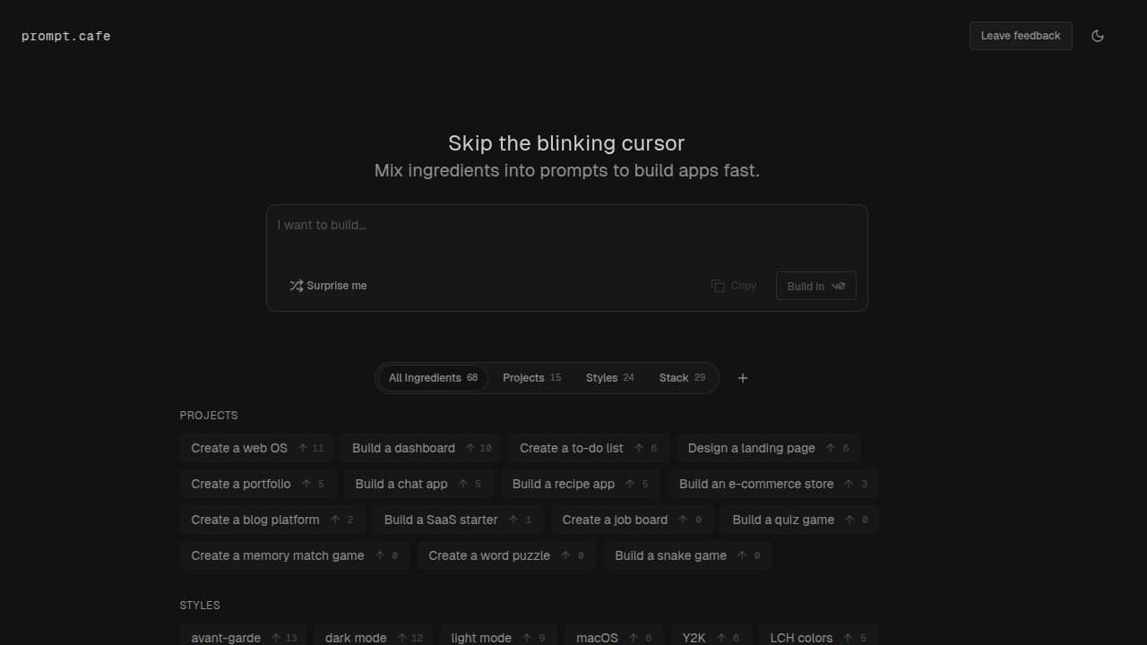 prompt.cafe - Product screenshot